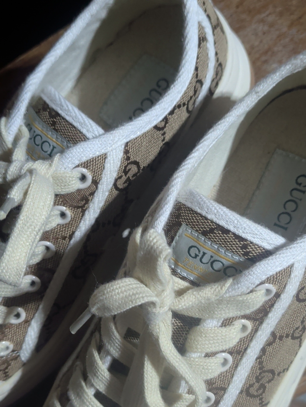 Beige GG Canvas Low-Top Sneakers with Cream Accents - Picture 4 of 6